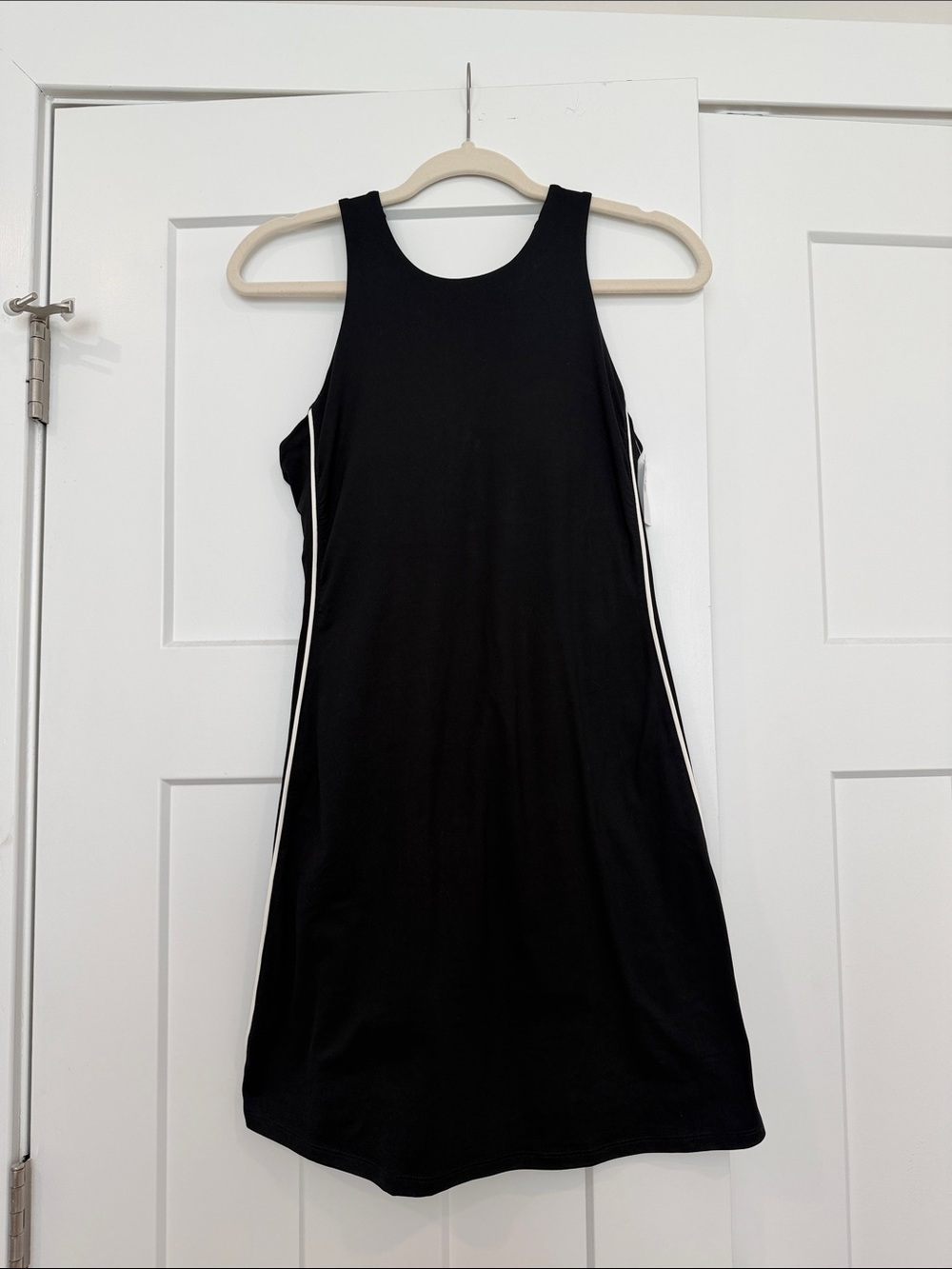 Old Navy Black Midi Tank Dress with White Side Stripes